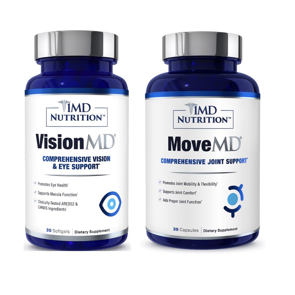 1MD Nutrition MoveMD & VisionMD Joint Support & Eye Care - Collagen, Hyaluronic Acid, Astaxantin, OptiLut Lutein, Zeaxantin