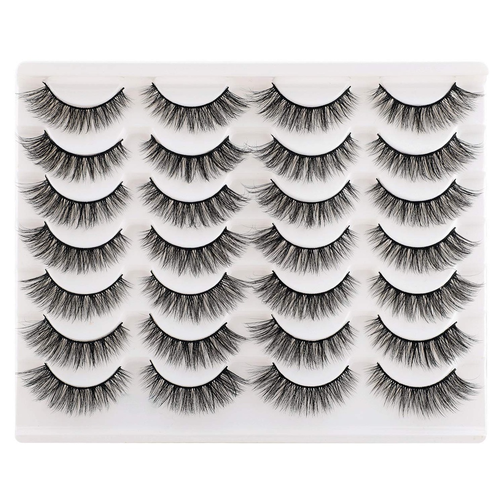 Newcally Lashes Falošné riasy Mačka oči Wispy Natural Faux Mink Lashes 14 Pairs Pack Light Objem krátky Fake Eye Lashes Multibalenie
