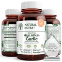 Natural Nutra High Allicin Cesnak Supplement, podporuje imunitný systém, zlepšiť zdravie srdca, zlepšiť enzýmy zdravie, lepšie trávenie, bojuje studená a chrípka, Vanilkový povlak, 500mg, 60 Vegan tablety