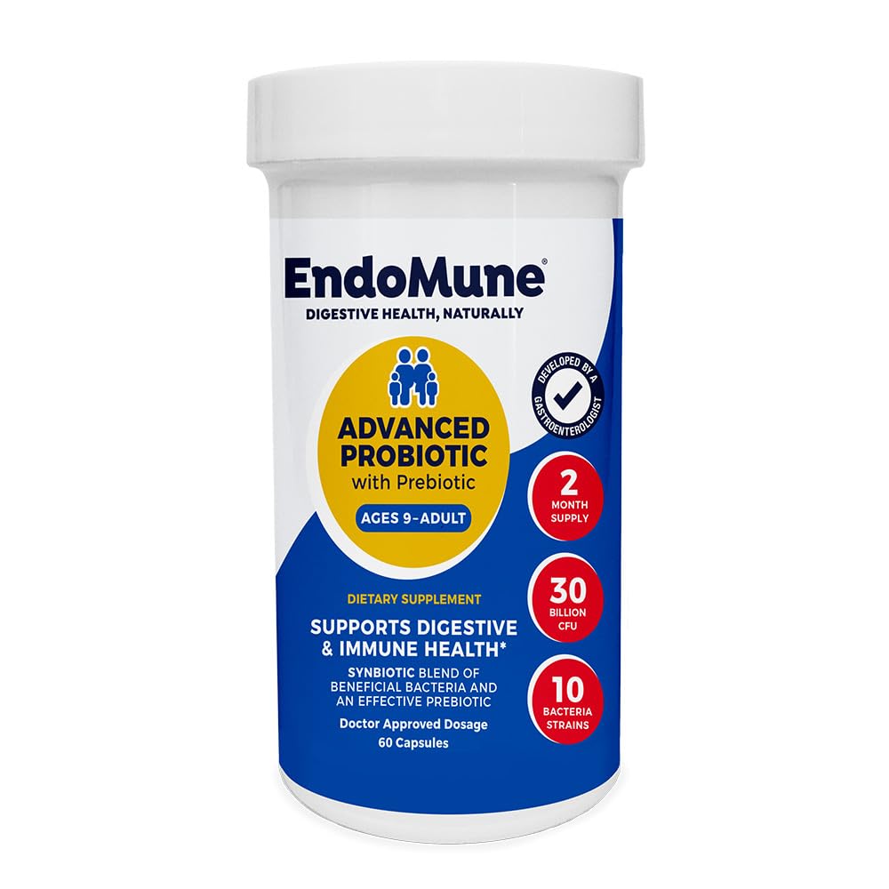 Endomune Advanced Adult Multi-Strain Probiotic Supplement with Prebiotic - 10 kmeňov, 30 miliárd CFU - Formulovaný lekár (60-Count)