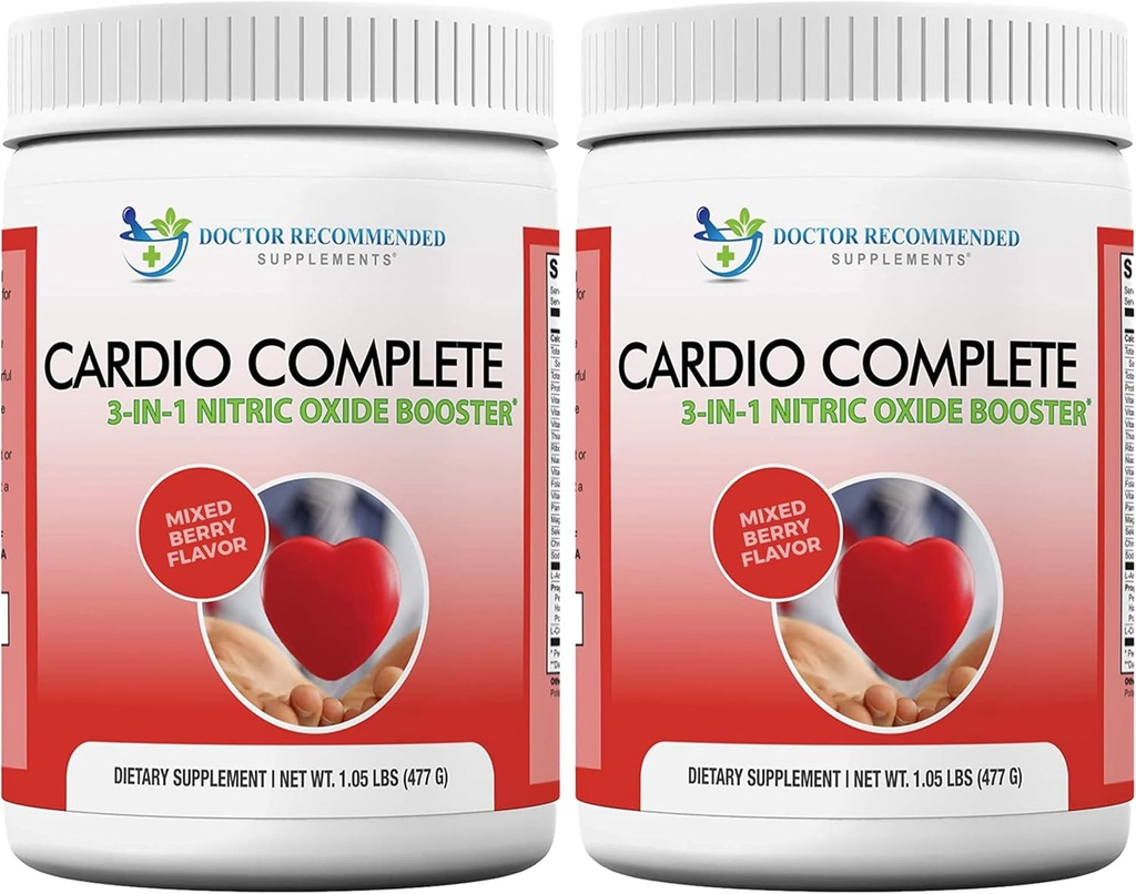 Cardio Complete - Heart Support Powder Supplement - 3-in-1 Posilňovač oxidu dusnatého s 5000 L-arginín, 1000 mg L-Citrulín a Hawthorn Berry, 2 balenia