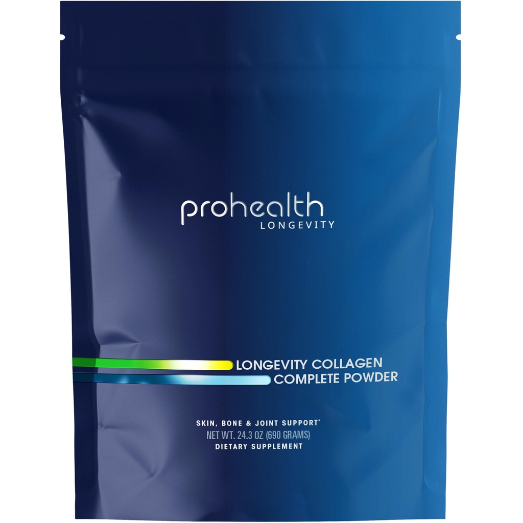 ProHealth longevity Collagen Peptides Powder - pre ľudí nad 40. 20g Multi Collagen. 2g Pro-Colagen. Kyselina hyalurónová. Typ I, II, III, V, X pre kĺby, kosti, vlasy, koža, svaly, Gut - 30 Slúži