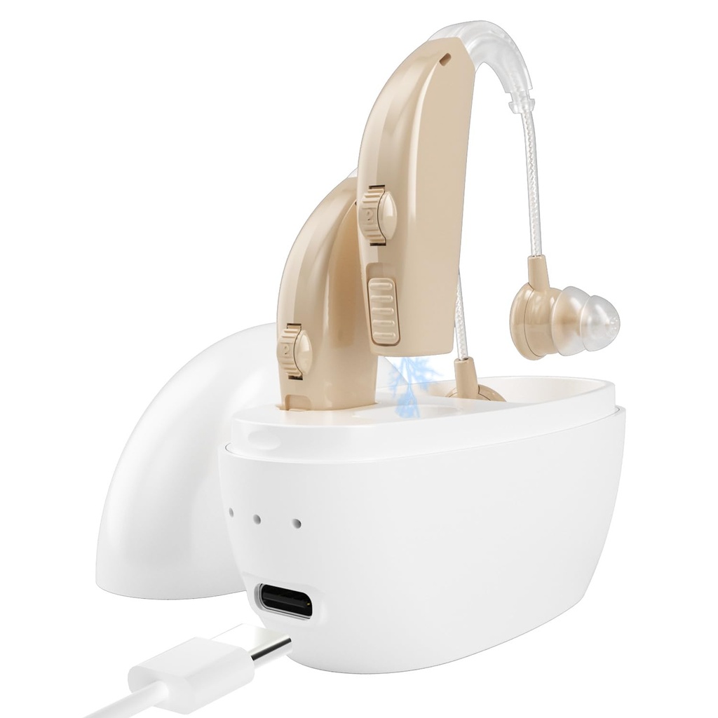 Sluchové pomôcky zosilňovače pre seniorov nabíjateľné s hlukom zrušenie-počutie pomoc zosilňovača seniorov, dospelí nabíjanie prípad &Volume riadenie(1 pár), Beige C1