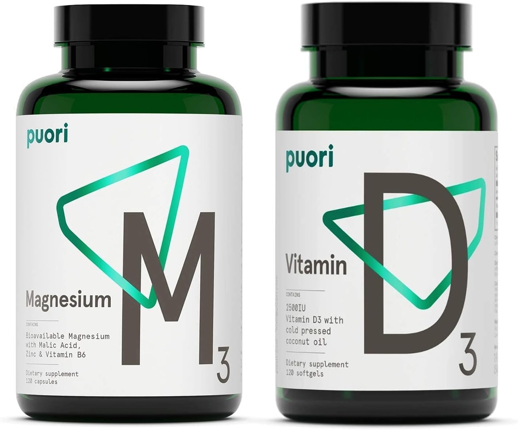 Puori vitamín D3 a horčíkový zinok doplnok pre zdravú svalovú funkciu, zdravie kostí, imunitnú podporu a vychytávanie vápnika bez GMO a bez lepidla