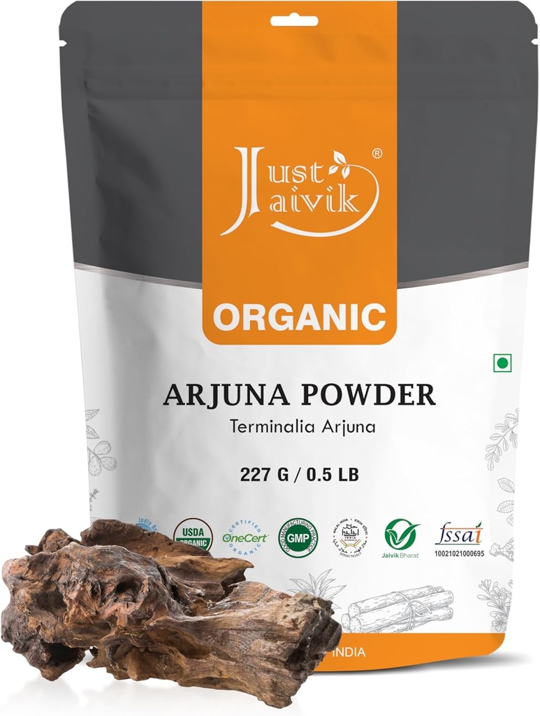 Len Jaivik 100% Organic Arjuna Bark Powder (Termilia Arjuna) 1/2 LB, 08 oz, 227g USDA Certified Organic- Biodegradable Reselable Zip Lock Pouch Tradičné omladivé a Tonic pre srdce