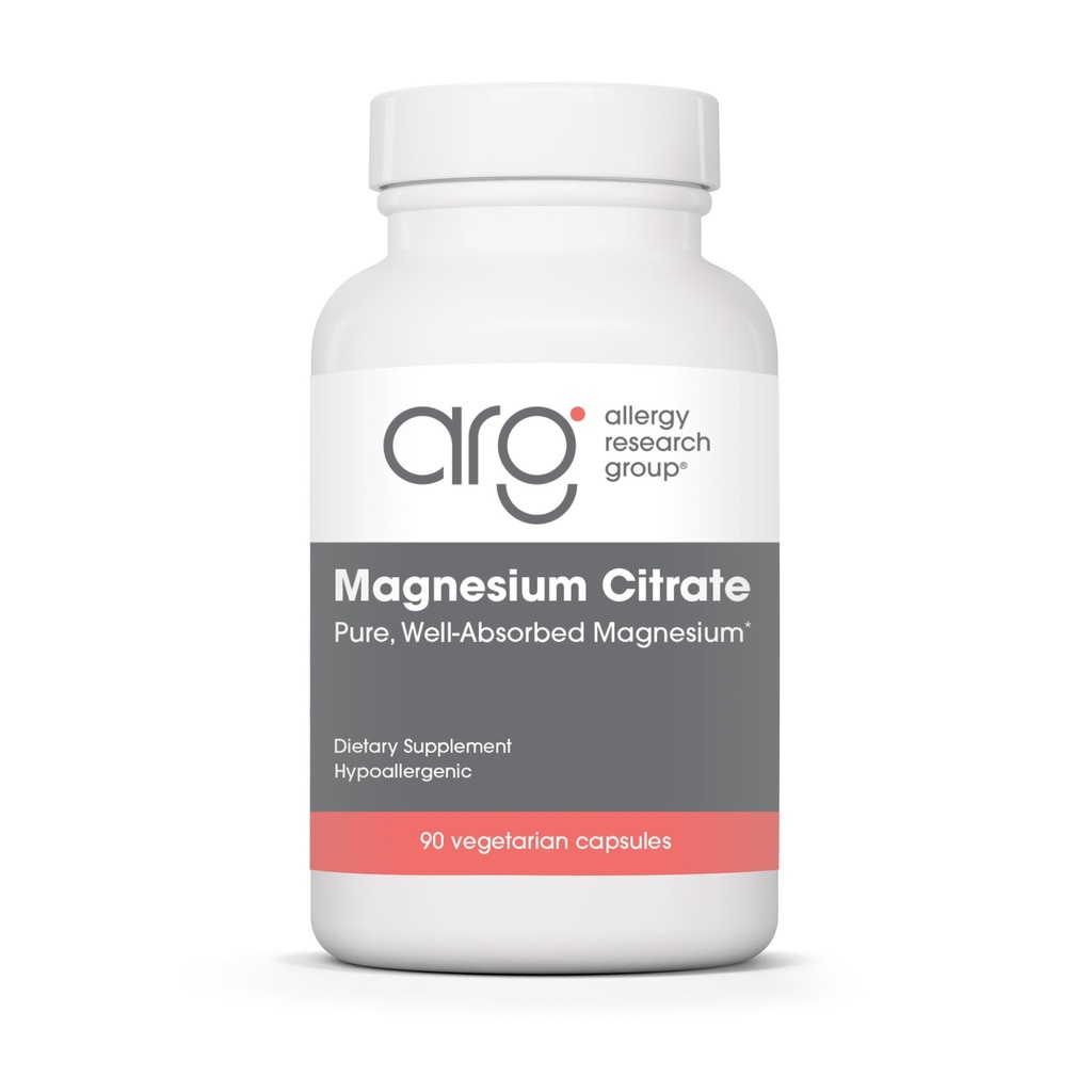 Alergia Research Group Magnézium Citrát Dietary Supplement - Bone & Stress Support, Well-Absorbed, Hypoallergenic, Vegetariánske Kapsule - 90 Počet