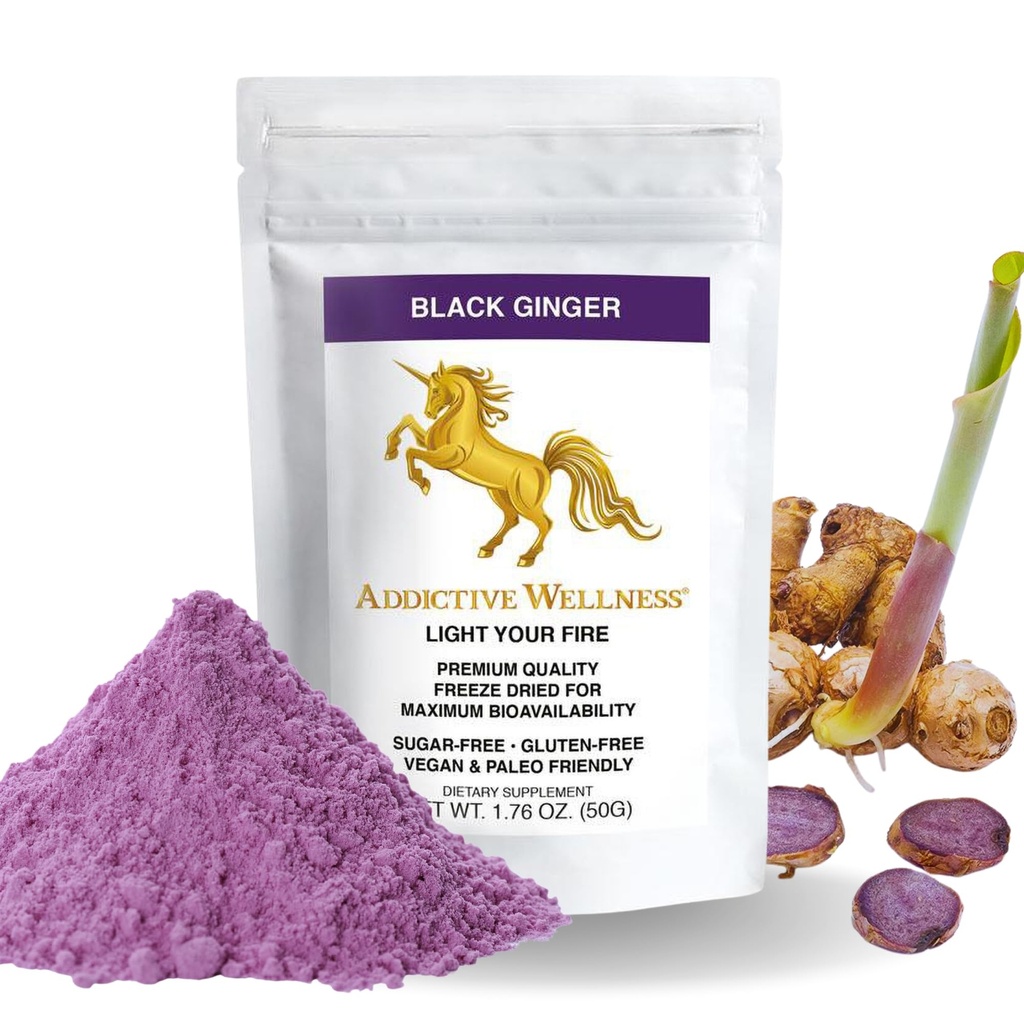 Prídavný Wellness Thai Black Ginger pre mužov, Thai Ginger Supplement to Support Energy Metabolizmus, Endurance & Performance, Freeze Sused Black Ginger Powder, 50 Grams (1,76 Ounce), Vegan & Paleo