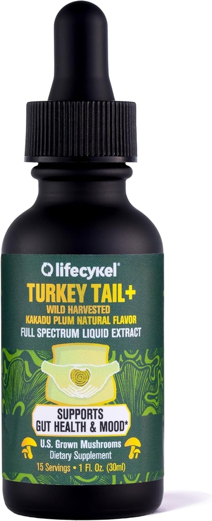 Life Cykel - Turecko chvostové huby tekutý extrakt s Kakadu Plum - Immune Support & Digestive Health Prebiotic Supplement - Vegan, non-GMO a Gluten Free - 1 Fl Oz