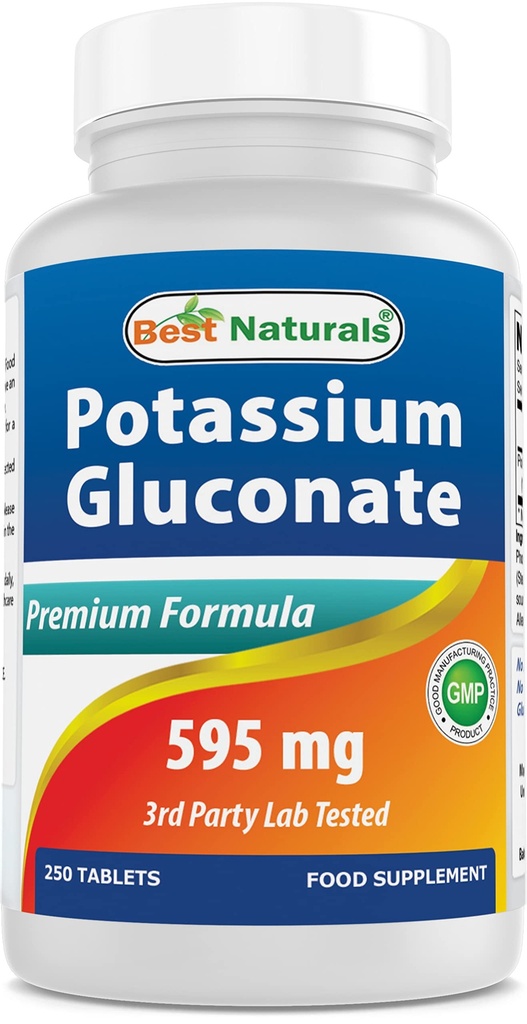 Najlepšie prírodné látky Glukonát draselný doplnok 595 Mg Tablet, 250Count