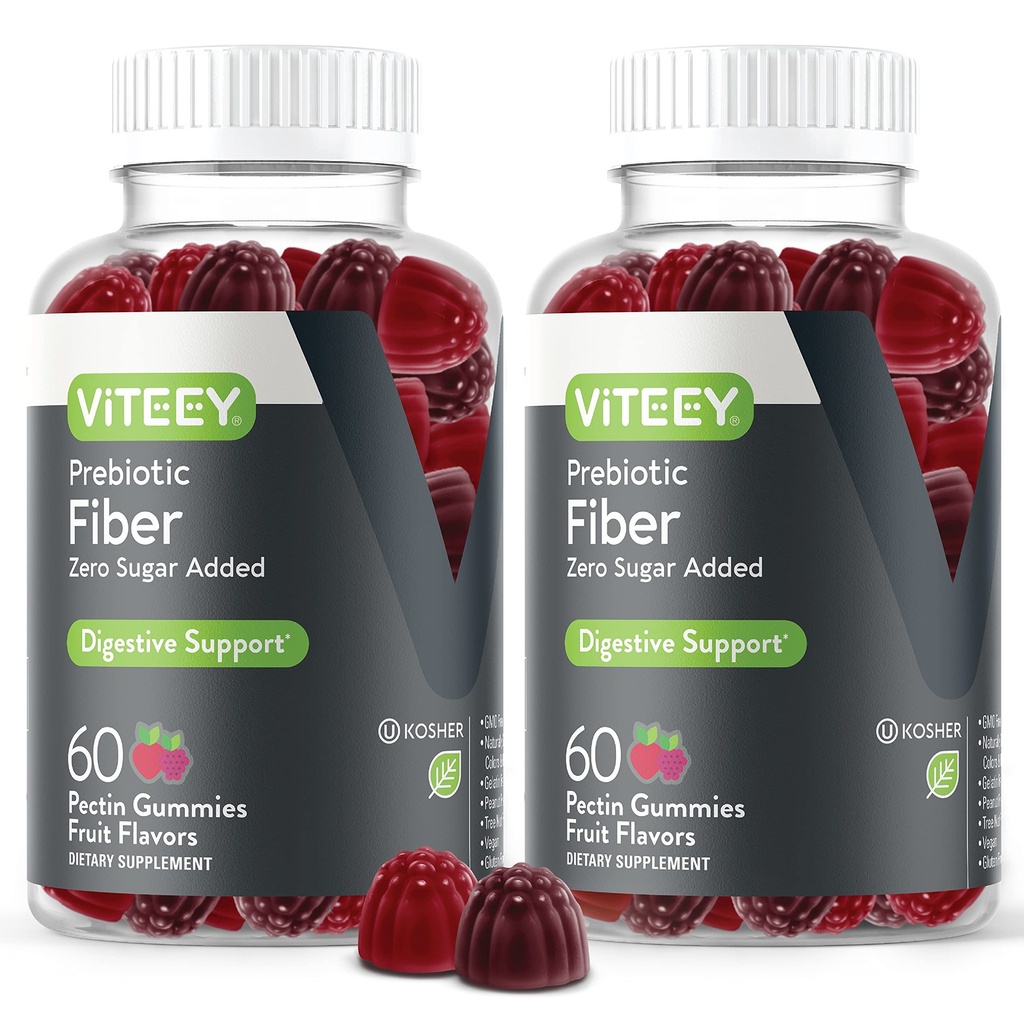 VITEEY Prebiotické Fiber Gummies pre dospelých, 4g - Gut Zdravie a trávenie Rozpustné Fiber Supplement Gummies - Zero Sugar Pridané, Vegan, Gluten-Free - 120 Počet