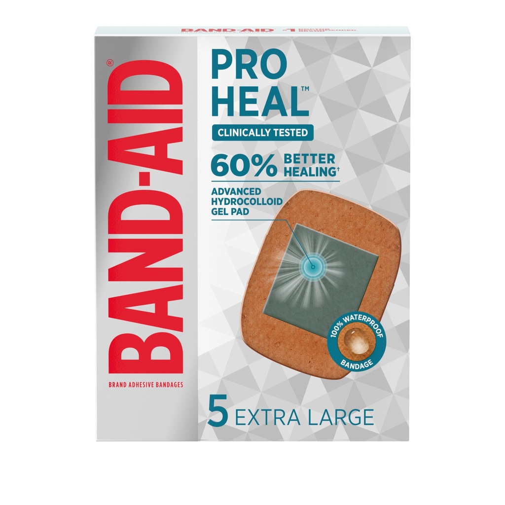 Band-Aid Brand Pro lieči hydrokoloidné gélové tampóny, extra veľké vodotesné obväzy pre lepšie vyliečenie menších rany, sterilné rany prvej pomoci, 5 ot