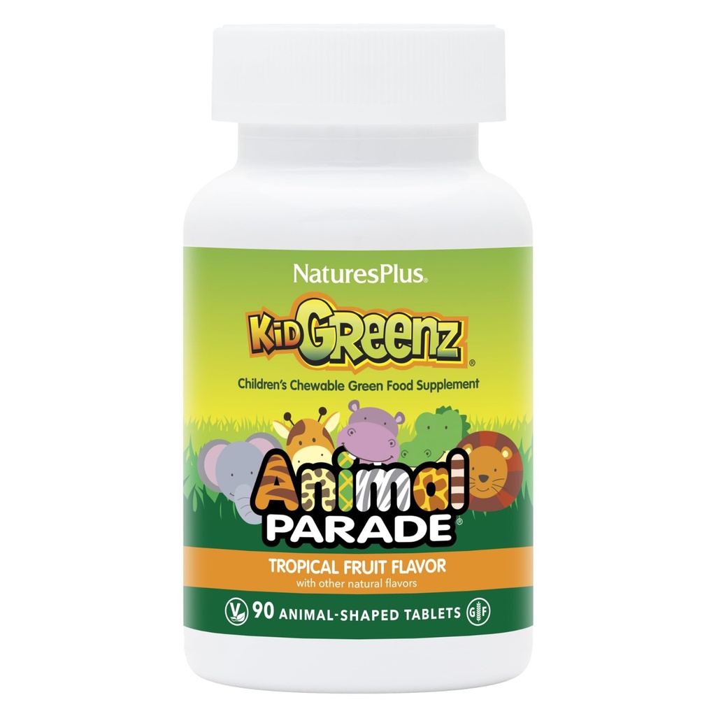 Natures Plus Animal Parade KidGreanz - 90 Žuvacie tablety na zviera, balenie po 3 - obsahuje Superfood Blend - Vegetarián, bez lepku - 270 celkovej služby