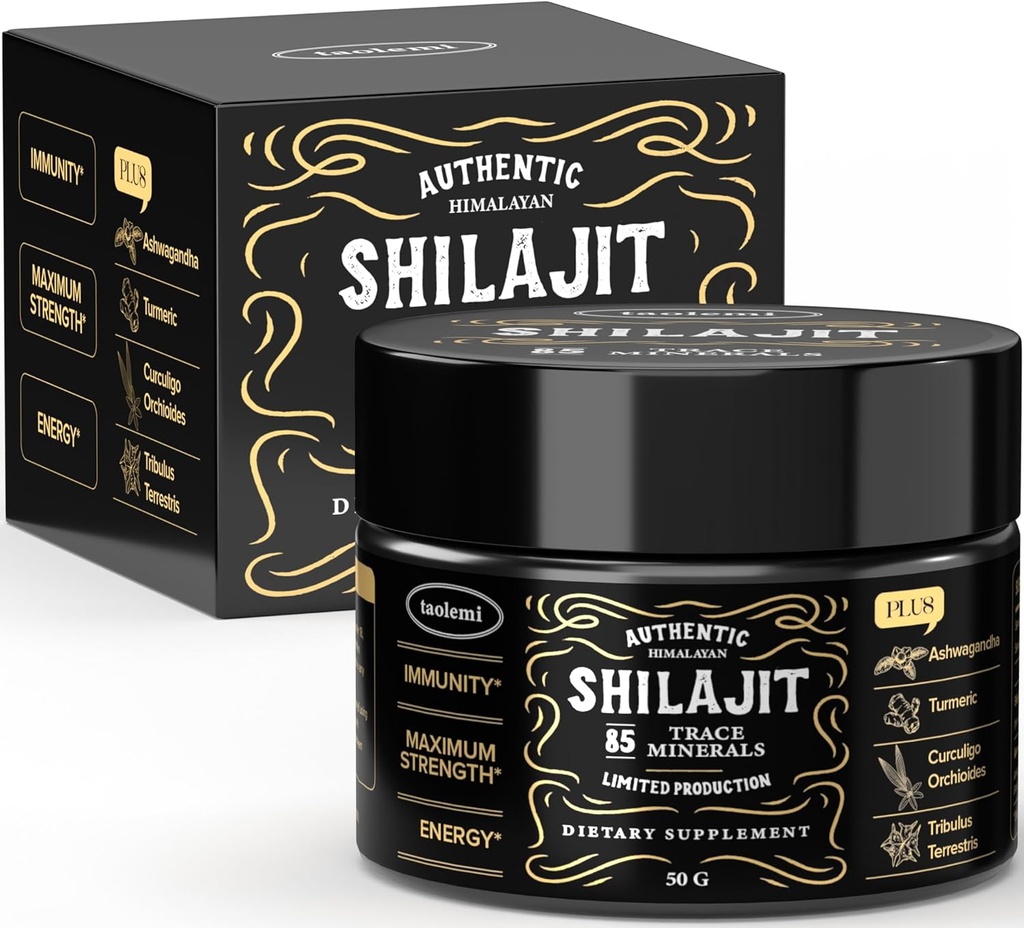 Shilajit Pure Himalayan Organic, Taolemi 50g Jar Natural Shilajit Resin for Men & Women, 85+ Trace Minerals & Fulvic Acid, Pure Himalayan Extract, Natural Energy and Vitality Enhancer, 800MG, 62. 5 Ser