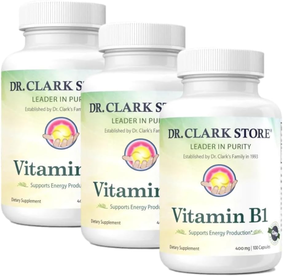 Bernard Jensen's Dr Clark Store Vitamín B1 Thiamine 500mg Supplement -Thiamine B1 Supplement for Healthy Nervisive System & Energy Metabolizmus, Gluten-free, Dairy Free - 100 Želatína Kapsule 3Pack