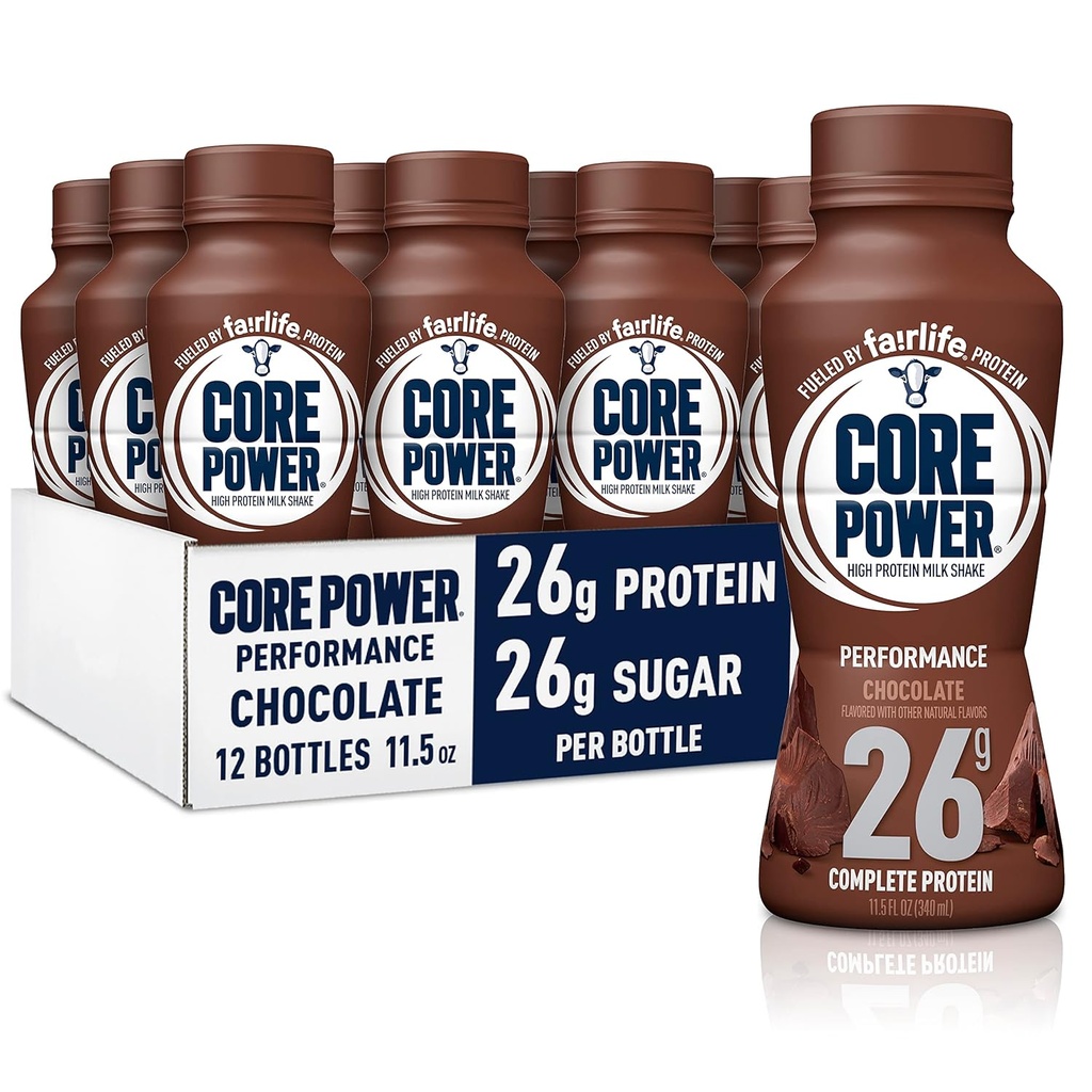 Jadro Power Fairlife 26g Protein Milk Shakes, Pripravený na pitie na zotavenie tréningu, Čokoláda, 11.5 Fl Oz (Pack of 12)