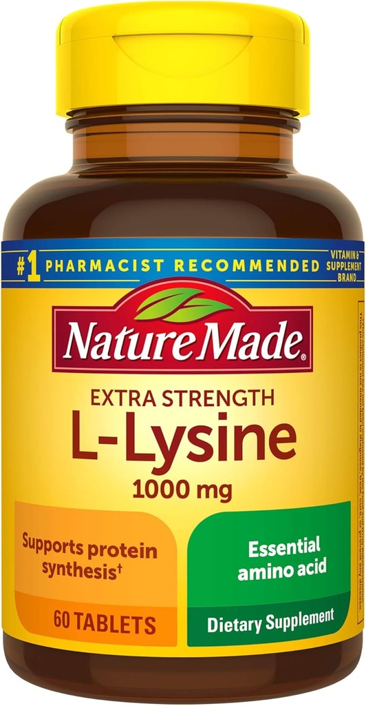 Príroda Vyrobené extra sila L-lyzín 1000 mg tablety, 60 Počet pre syntézu proteínov