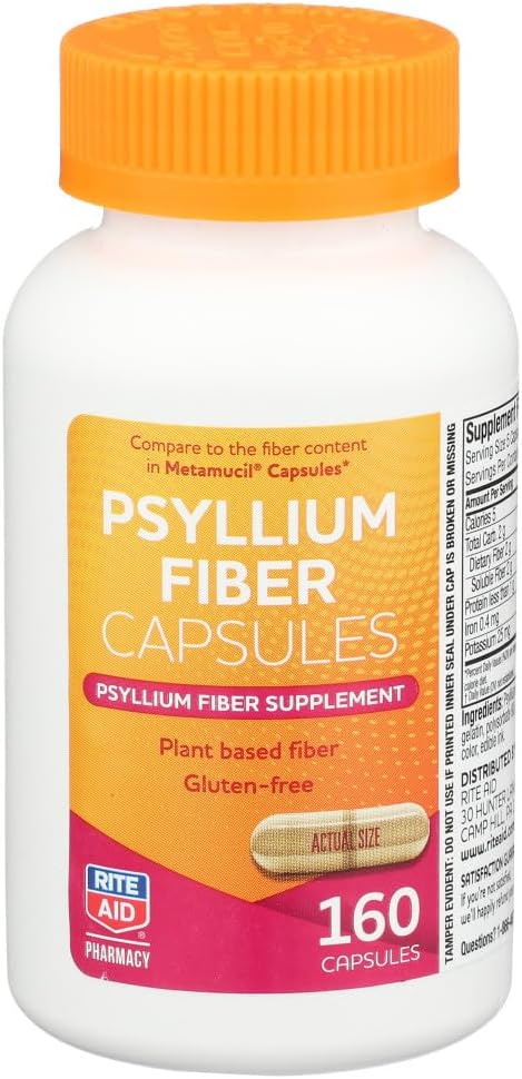 Rite Aid Psyllium Fiber Kapsule, 160 Gróf, Psyllium Fiber Supplement, 