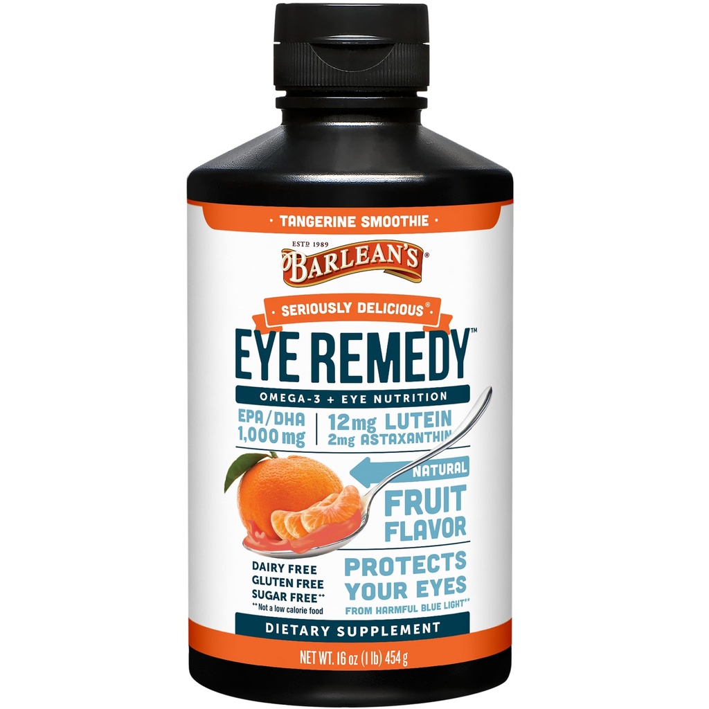 Barlean's Eye Remedy Supplement, Tangerine Ochutený rybí olej Tekutina s luteínom, Astaxantínom a Zeaxantínom, 1000mg Omega 3 EPA DHA, Očné doplnky, 16 oz