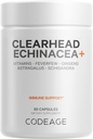 Kód Clearhead Echinacea+ Supplement - Echinacea, Schisandra, Feverfew, Coptis, American Ginseng, Astragalus, Cesnak, Probiotiká, Vitamíny C a D3, Zinok, Selenium - Clear Head Vitamín - 90 Kapsule