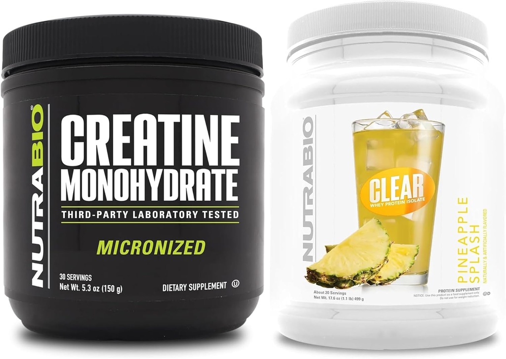 NutraBio Creatin Monohydrát, Neochutený, (150 g) a Clear Wheey Protein Isolát, (Pineapple Splash) Dodatok Bundle 