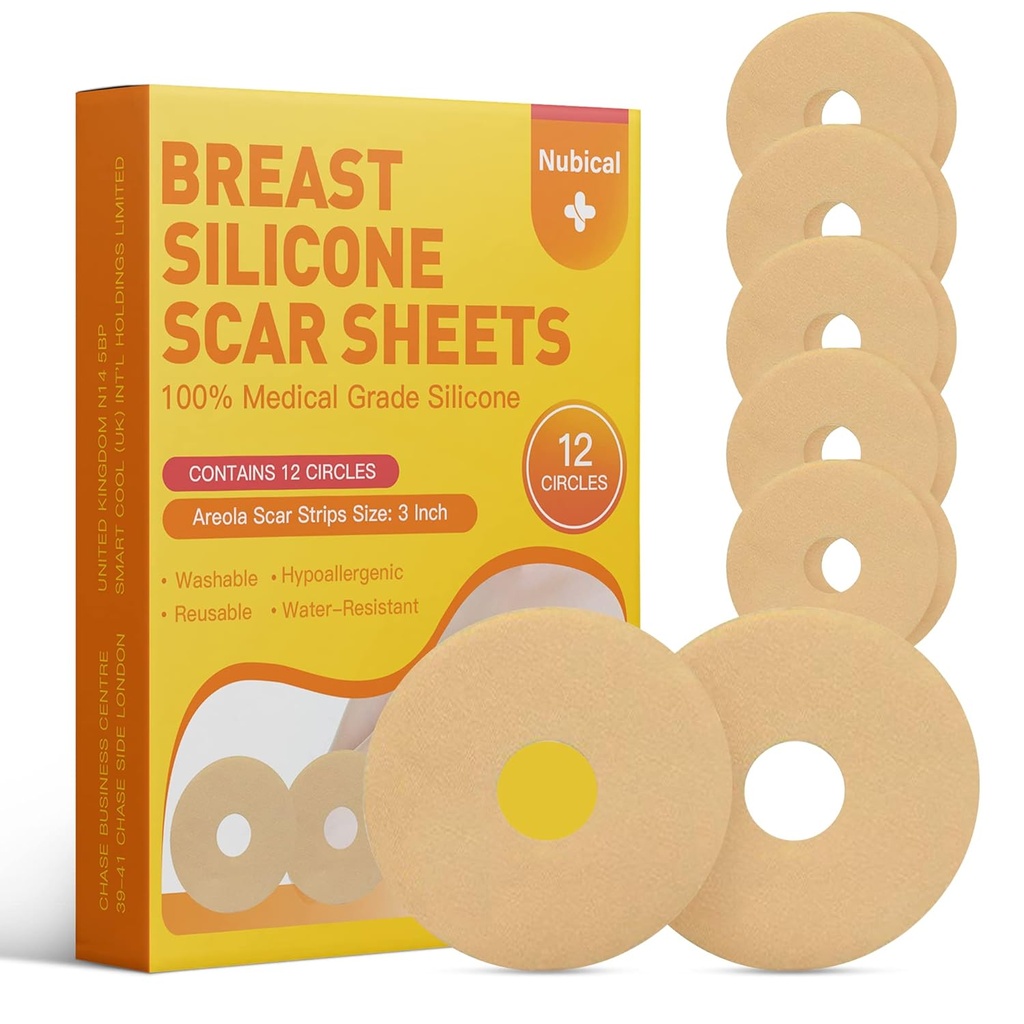 Silikónové zjazvenie Listy pre prsia 12 Balenie - Lekárske odstránenie zjazvenie listy - Silikónový list prsných post Chirurgické dodávky pre liečbu jaziev - Areola Gel Circles (3 IN)