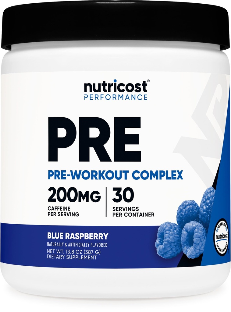 Nutricost Powder Pre-Workout Complex (30 Servings, Blue Raspberry) - Doplnok pre cvičenie s Beta-Alanine, taurín a aminokyseliny