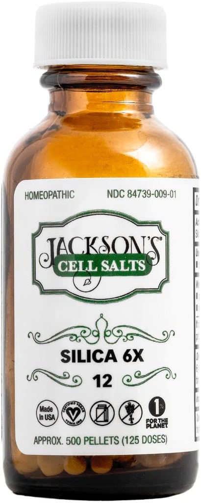 Jackson's #12 Cell Salt Silicam 6X (500 Pellet Bottle) - Certified Vegan, Schuessler Schuessler Tissue Salt Silicea 6X (Vyrobené v USA)