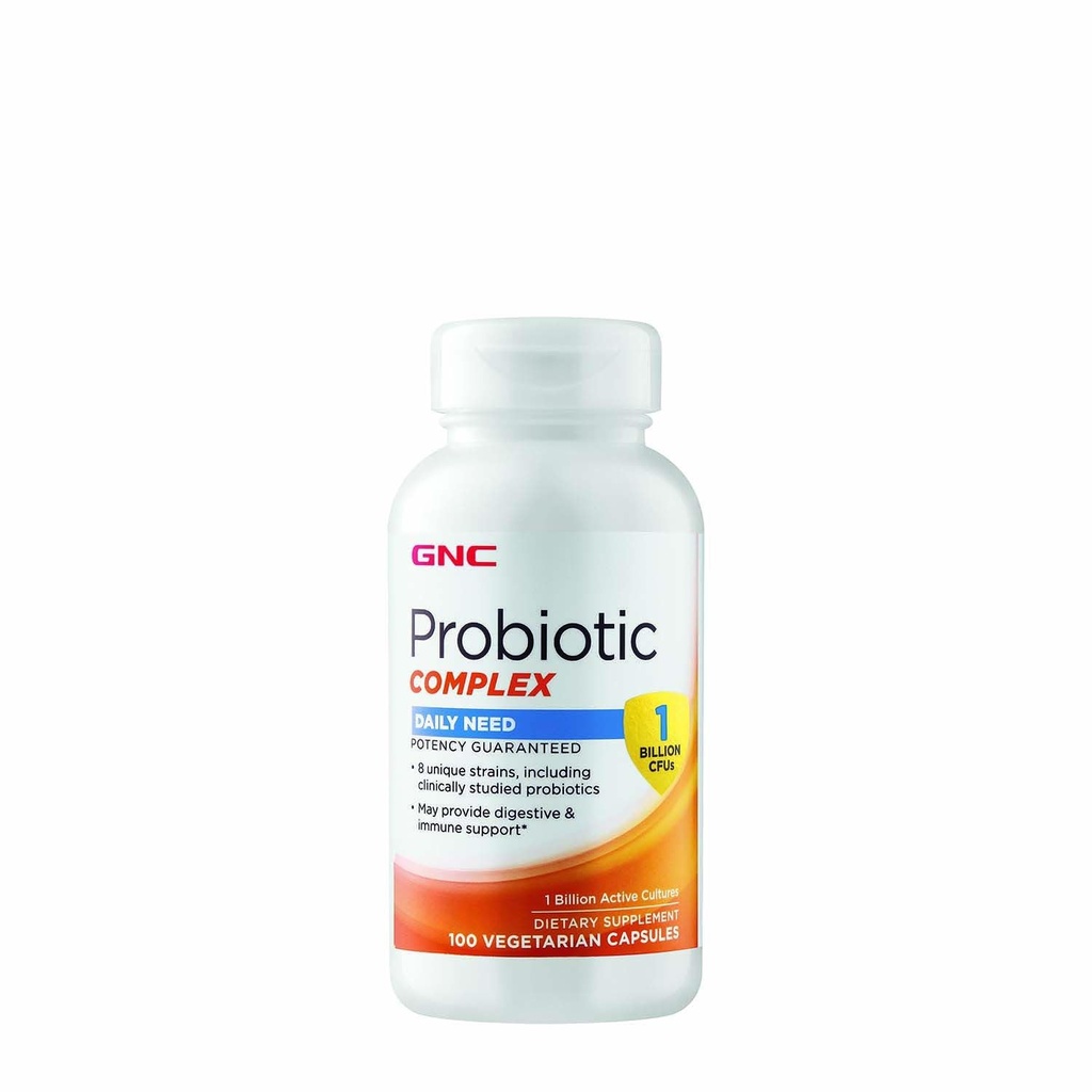 GNC Probiotic Complex Daily Need Supplement, Poskytuje zažívacie a imunitnú podporu, 1 miliarda CFU, 100 Vegetariánskych kapsúl, 100 porcií