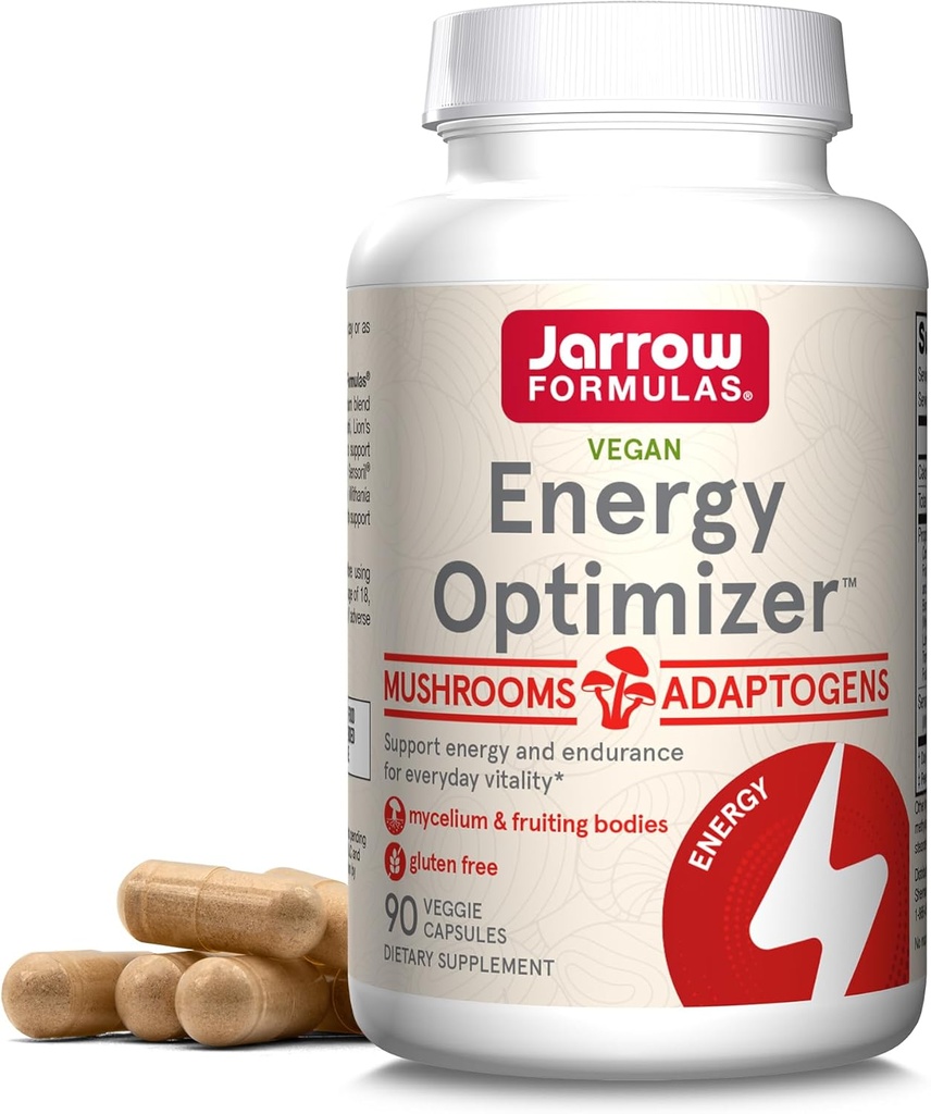 Jarrow Formules Energy Optimizer s Cordyceps, Reishi, Lion's Mane, Shiitake, kráľ Trumpet, a Turecko Tail Huby, Dietary Supplement with Ashwagandha, 90 Veggie Capsules, 30 dní dodávky