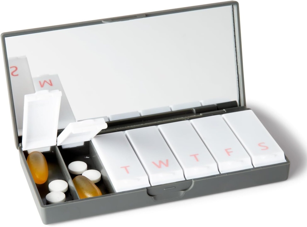 PORT X POLISH Designer Weekly Pill Box Organizátor (Single 1X Daily, Charcoal Gray) 