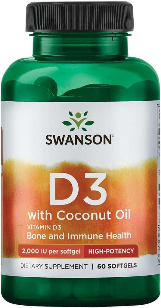 Swanson vitamín D-3 s kokosovým olejom 60 gélov