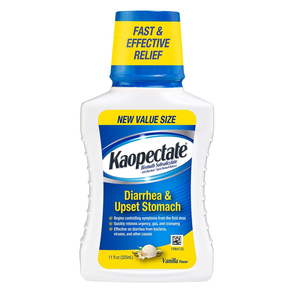 Kaopectate Vanilla Multi-Symptom - Hnačka Lieky pre dospelých s Bismuth Subsalicylát, proti hnačke Medicína pre úľavu žalúdka - 11oz