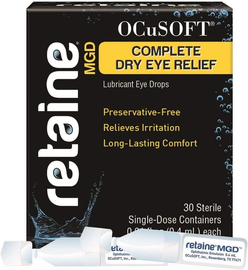 OCuSOFT Retaine MGD Complete Dry Eye Relief Lubricant Eye Drops single-Dose Containers, 30 gróf (Pack of 2)