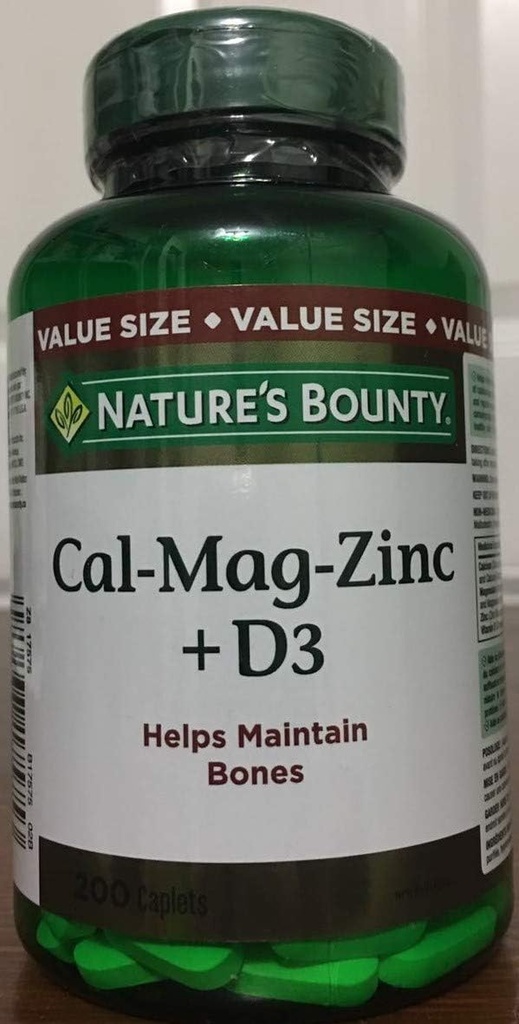 Prírodná hojdačka horčíka zinku s vitamínom D3, 200 Caplets (Backaging May Vary)