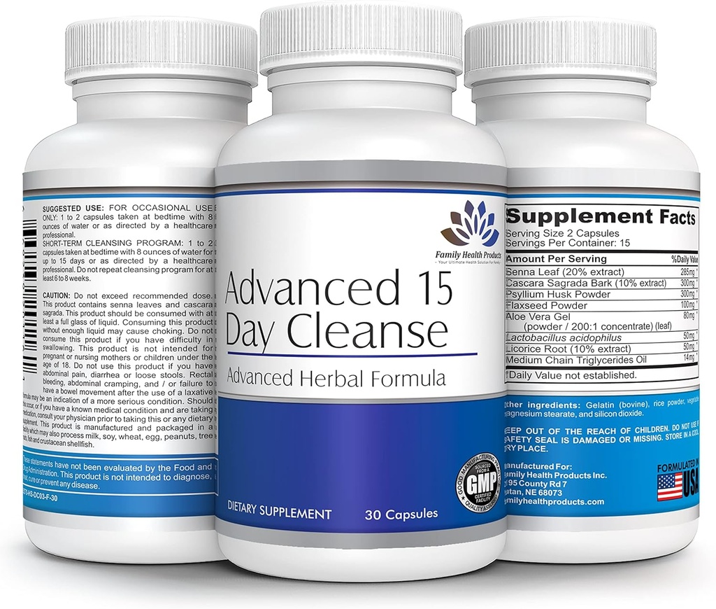 Colon Cleanse - Detox pilulky pre ženy alebo mužov, 15 Day Supplement with Probiotics Supplement Superfoods 15-Day Cleanes for Healthy Bowel Movings 30 Kapsule, 15 Servings