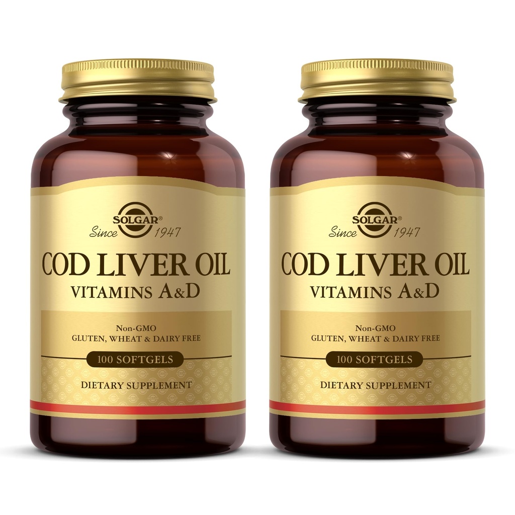 Solgar Cod Liver Oil - 100 Softgels - Poskytuje vitamíny A a D - non-GMO, bez lepku - 100 Servisov