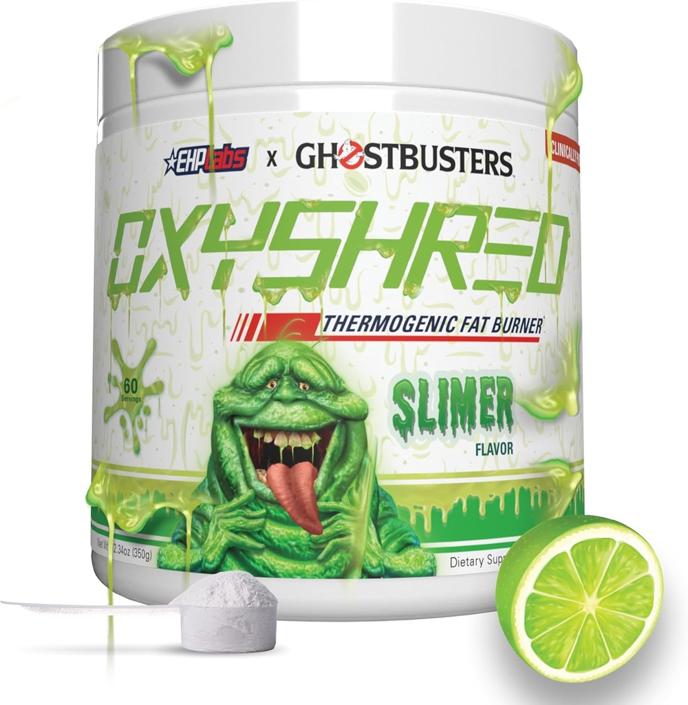 EHP LABS Ghostbusters OxyShred Thermogenic Pre Workout Powder & Shredding Supplement - klinicky preukázané preworkout Powder s Acetyl L karnitín, Energy Boost Drink - Slimer Lime, 60 Servings