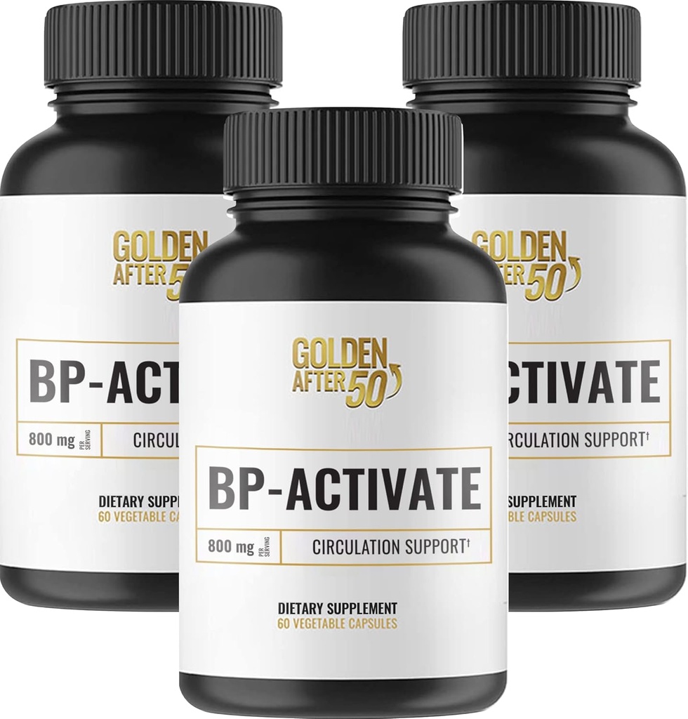 Golden After 50 BP-Activate - Nitric Oxide Supplement with Essential Amino Acides - Krvný obeh a podpora zdravia srdca - 3 fľaše - 800mg L Arginine, AAKG, L Citruline
