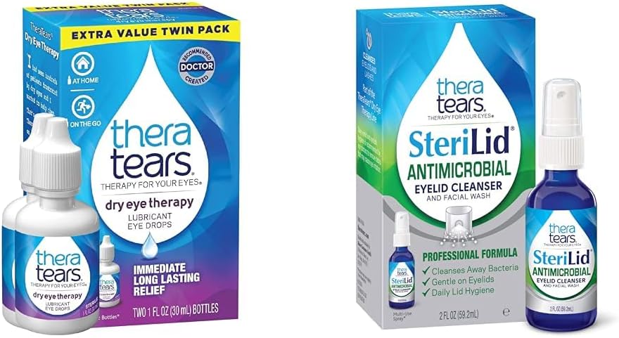 TheraTears Suché očné terapie Mazanie očné kvapky pre suché oči, 1 fl oz fľaša Dvojbalenie & SteriLid oči čistiace a umývanie tváre, pre zavlažované oči, 2 fl oz sprej