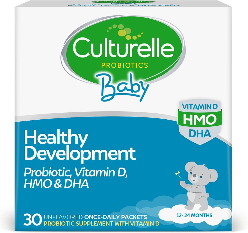 Culturele Baby Healthy Development Probiotiká, vitamín D, HMO a DHA pakety, pomáha podporovať zdravý imunitný systém a trávivý systém* u detí a detí vek 1+,Gluten Free & non-GMO, počet 30 (Pack of 1)