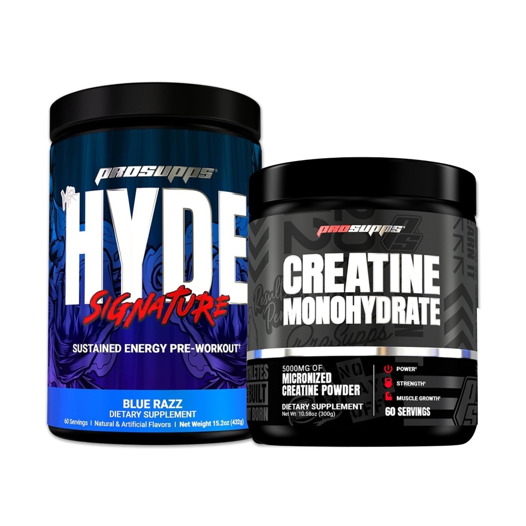 PROSUPPS Hyde Signature Trvalá energia pre-Workout, Blue Razz - 60 Servings, a Creatin 300 Bundle