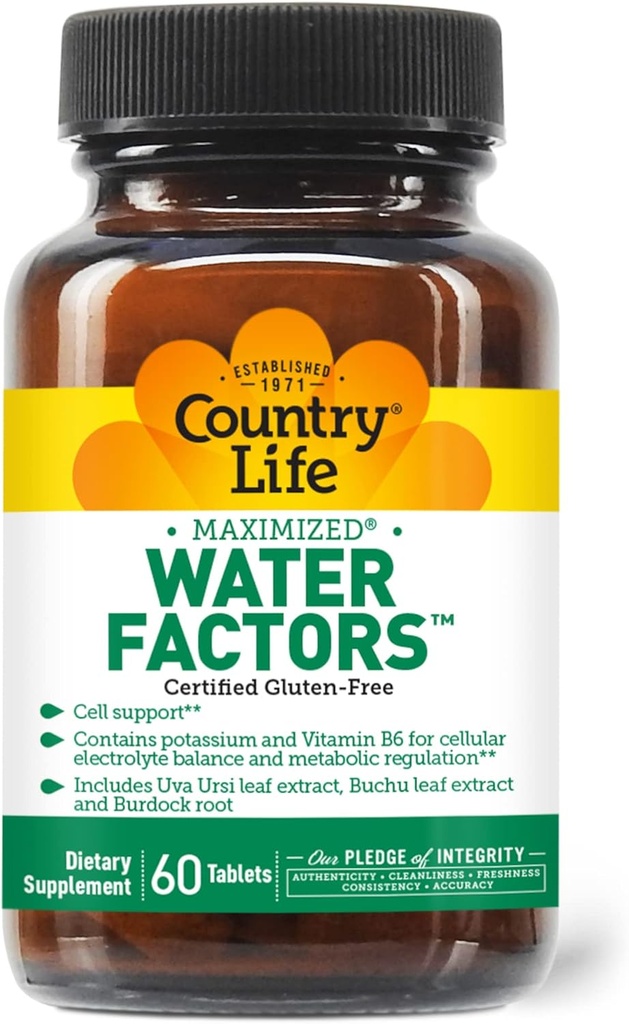 Country Life Water Factors - s draslíkom a B6 pre elektrolytovú rovnováhu - 60 tabliet