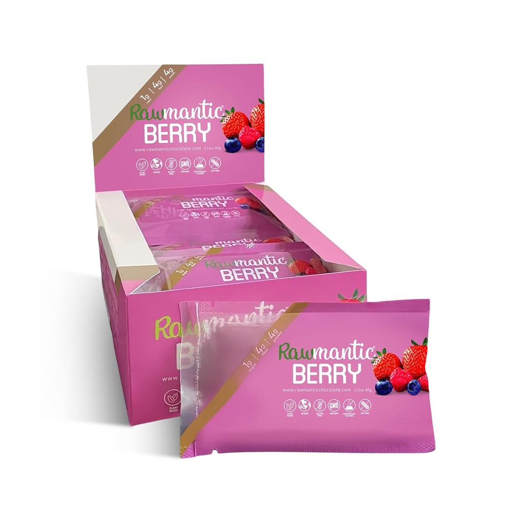 Rawmantic Chocolate Berry Vegan Energy Bars - 2,1 Oz (Pack of 12) - Čokoládové Snack Bary - Mliečne, Nut a lepidlo zadarmo zmiešané Berry Bar - Ideálne pre Vegan Diets - NeGMO zmiešané Berry Čokoládové Energetické Bary