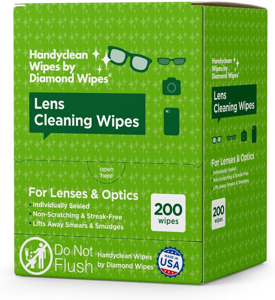 HandyClean pre-moisted Lens Čistiace utierky, Okulárne utierky, Screen Wipes, 200 ct 6 x 5 palcov individuálne balené šošovkové čistiace utierky