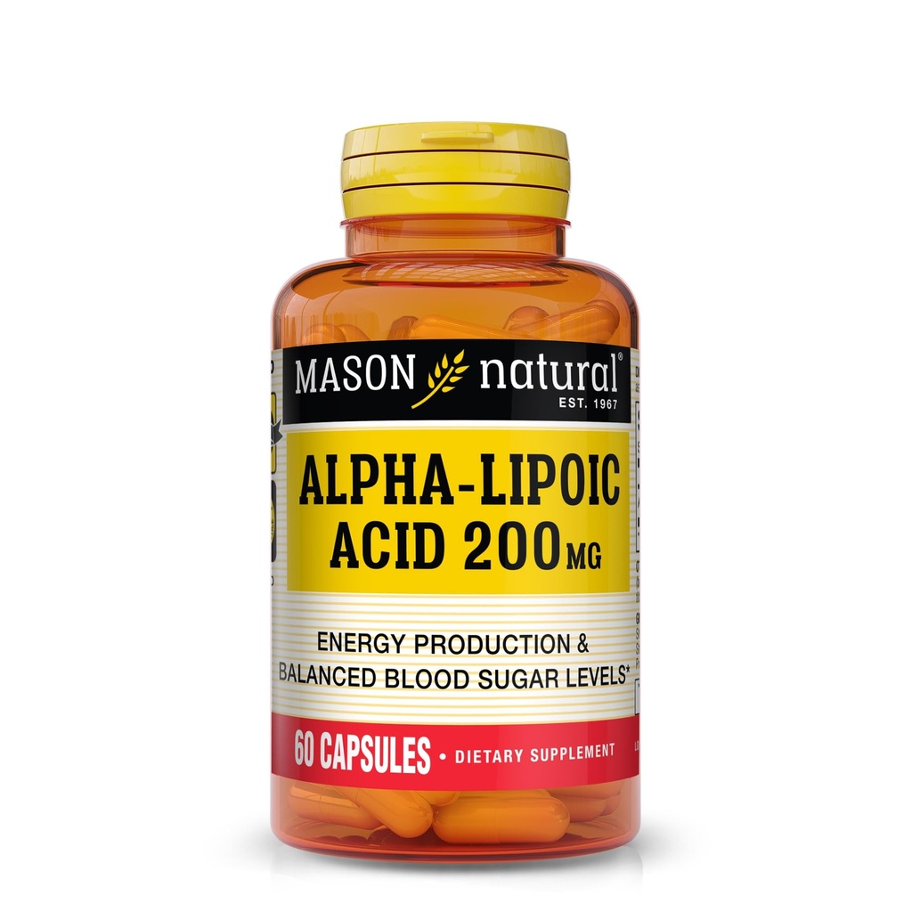 MASON NATURAL Alpha Kyselina lipová 200 mg, podporuje výrobu energie, diétne doplnky, 60 kapsúl