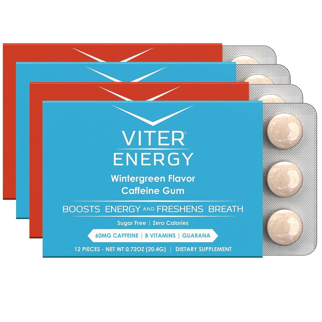 Viter Energy Kofeínová Gum 60mg kofeín, B Vitamíny, Guarana, bez cukru. (Variety, 12ks, 4 balenia)