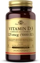 Solgar Vitamín D3 (Cholekalciferol) 125 mcg (5 000 IU), 240 Rastlinné kapsuly - Pomáha udržiavať zdravé kosti a zuby - Podpora imunitného systému - non-GMO, bez lepidla - 240 Celkové služby
