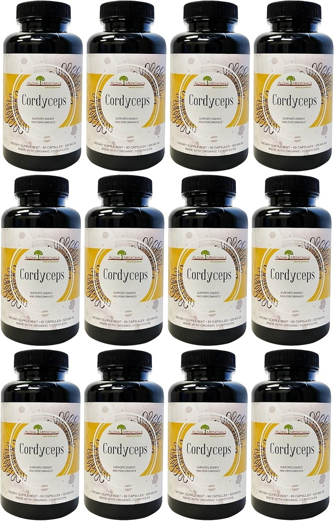 Aloha Medicines Pure Cordyceps, Certified Organic Mushrom Supplement, Supports Imunity and Energy, Balenie 12, 90 kapsúl