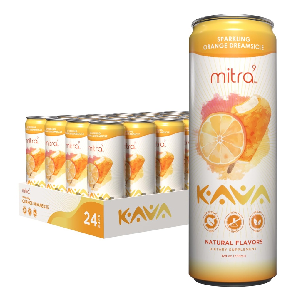 MITRA-9 Botanické nápoje - Orange Dreamsicle Sparkling Kava drink s Kava Root Extract - Mood Enhancer - Plant Based - podporuje prírodný pokoj a jasnosť (12 Fl. Oz) (24)