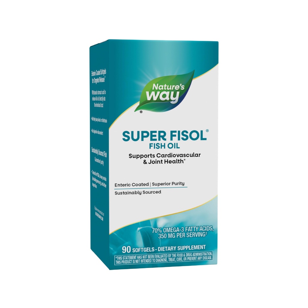 Nature's Way Super Fisol Fish Oil Softgels, Omega-3 Supplement with EPA and DHA, Supports Joint & Cardiovascular Heart Health*, Enteric-Coated Softgels, 350 mg per Serving, 90 Count